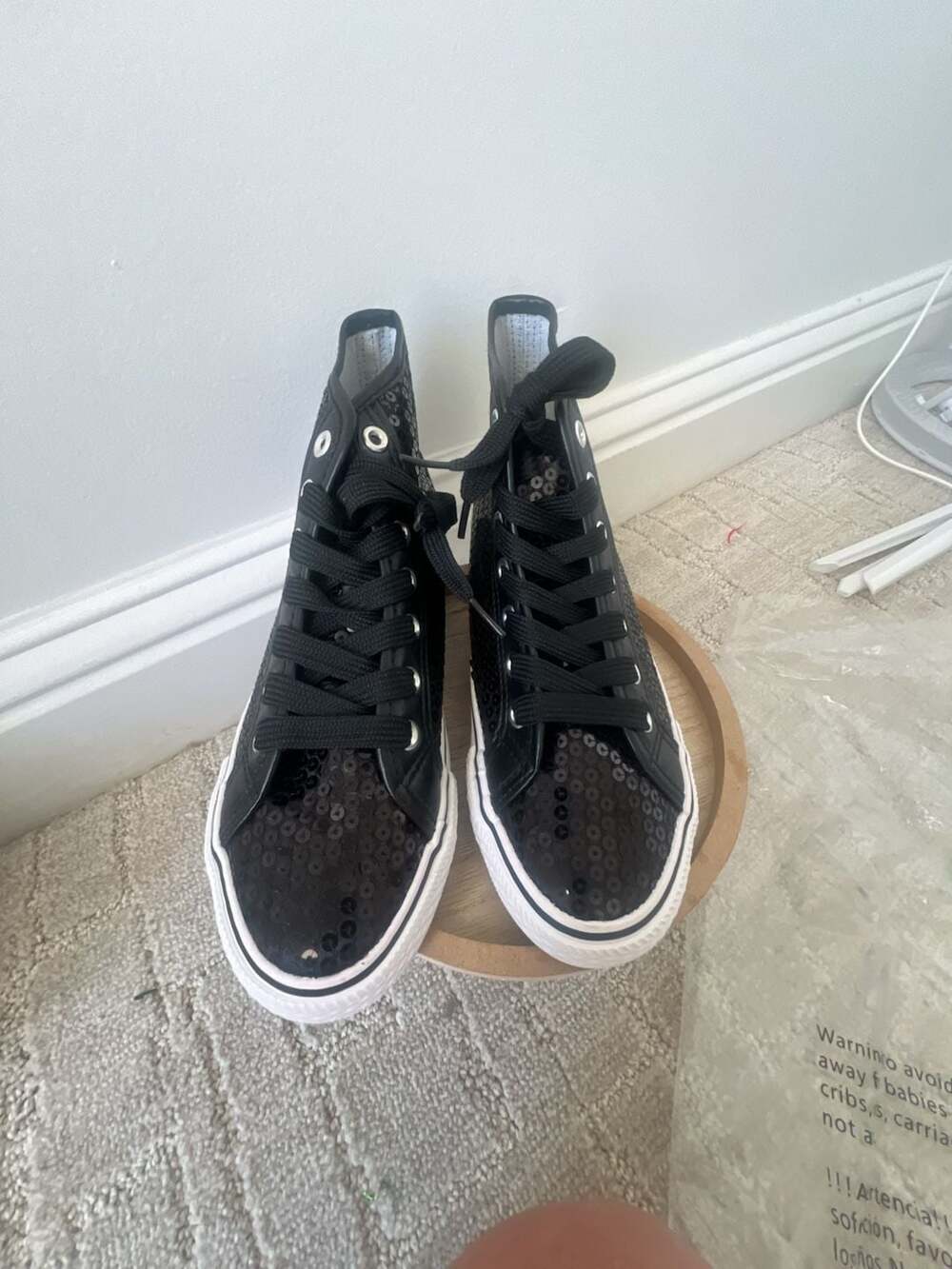 Balera WL6034 Sequin High-Top Sneakers Black Size 6AM - Picture 4 of 4